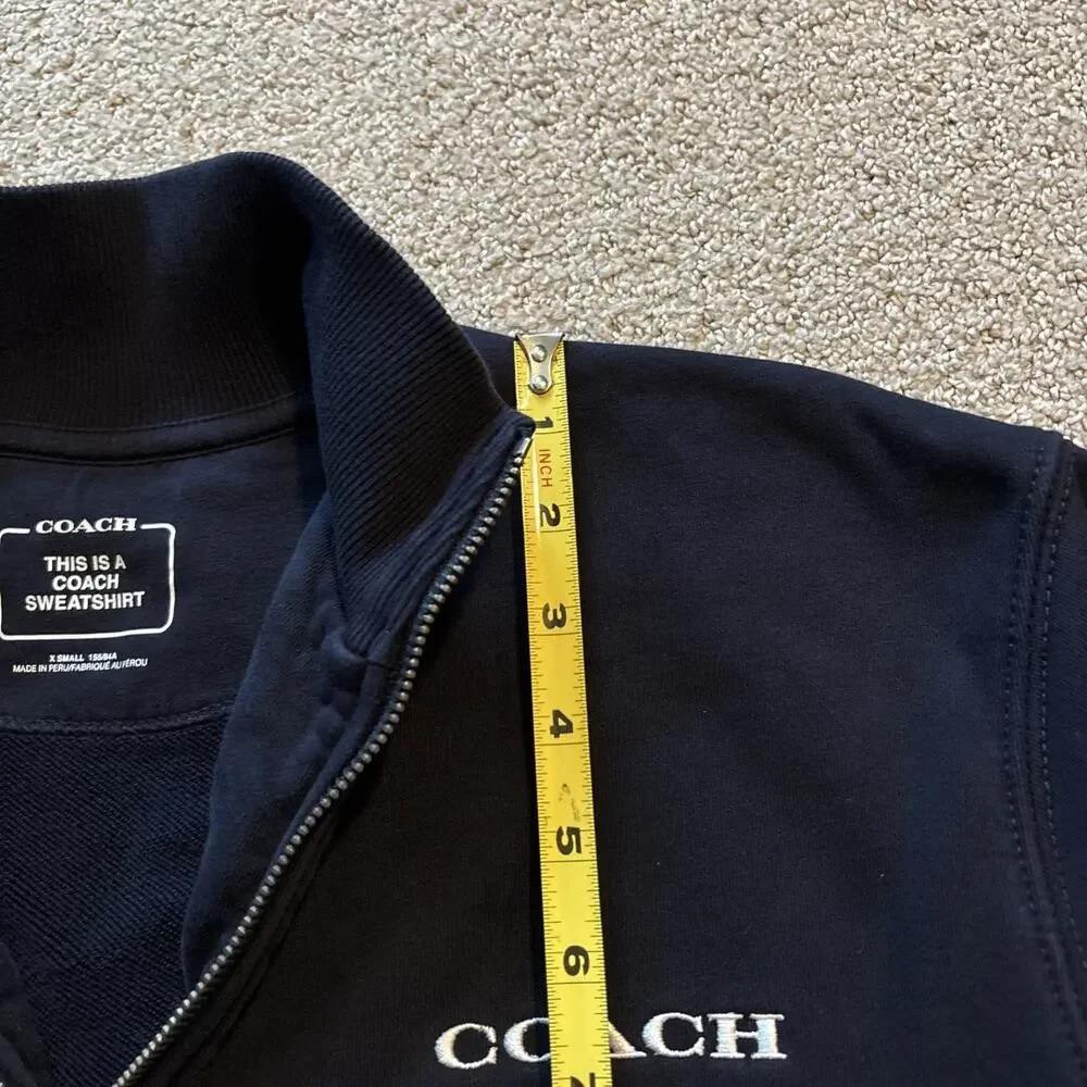 Coach Women's Navy/White Essential Half Zip Sweatshirt Sz XS Cotton Pullover
